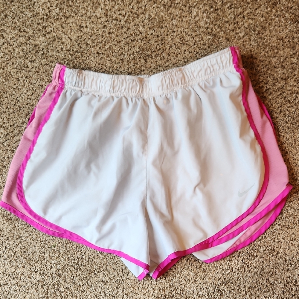 Nike | White & Pink Athletic Shorts W/ Elastic Waistband